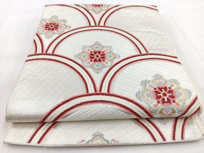 平和屋着物◎六通柄袋帯　唐織　花青海波　金銀糸　正絹　逸品　BAAW8556yc