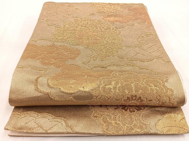 平和屋着物◎六通柄袋帯　雲重ね正倉院花文　金糸　正絹　逸品　BAAW8557yc