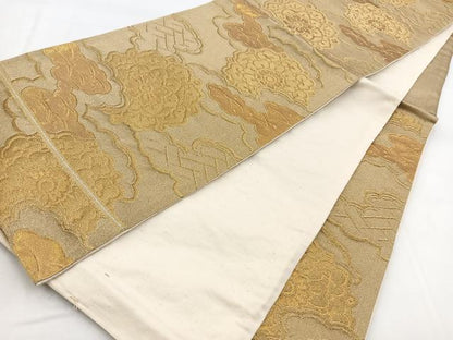 平和屋着物◎六通柄袋帯　雲重ね正倉院花文　金糸　正絹　逸品　BAAW8557yc