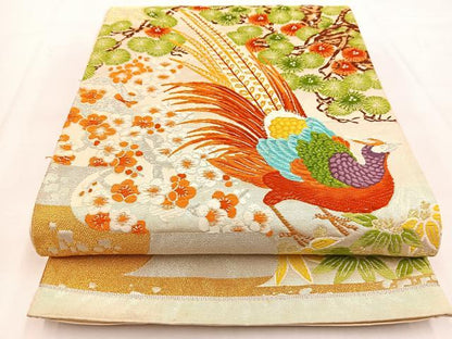 平和屋着物◎六通柄袋帯　唐織　尾長鳥　松竹梅　金銀糸　正絹　逸品　BAAW8561yc
