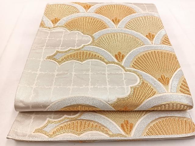 平和屋着物◎六通柄袋帯　雲重ね菊青海波　金銀糸　正絹　逸品　BAAW8566yc
