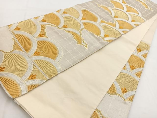 平和屋着物◎六通柄袋帯　雲重ね菊青海波　金銀糸　正絹　逸品　BAAW8566yc