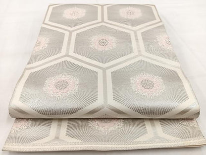 平和屋着物◎六通柄袋帯　唐織　亀甲花文　プラチナ箔　正絹　逸品　BAAW8579yc