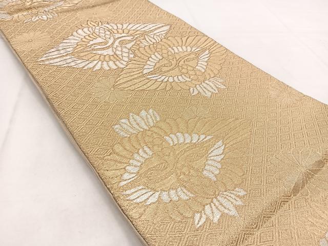 平和屋着物◎六通柄袋帯　双鶴菊文　金銀糸　正絹　逸品　BAAW8586yc