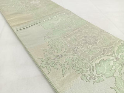 平和屋着物◎六通柄袋帯　葡萄更紗花文　銀糸　正絹　逸品　BAAW8587yc