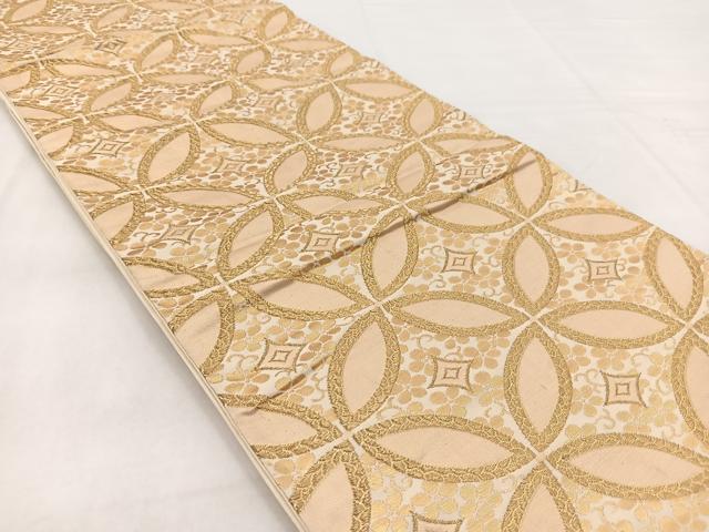 平和屋着物◎六通柄袋帯　七宝花文　金糸　正絹　逸品　BAAW8591yc