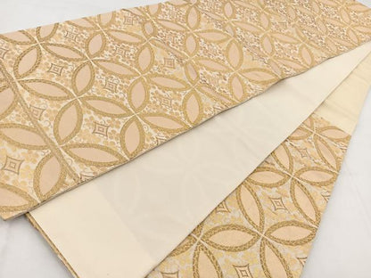 平和屋着物◎六通柄袋帯　七宝花文　金糸　正絹　逸品　BAAW8591yc
