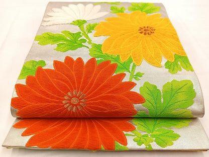 平和屋着物◎六通柄袋帯　唐織　菊花文　金銀糸　正絹　逸品　BAAW8593yc