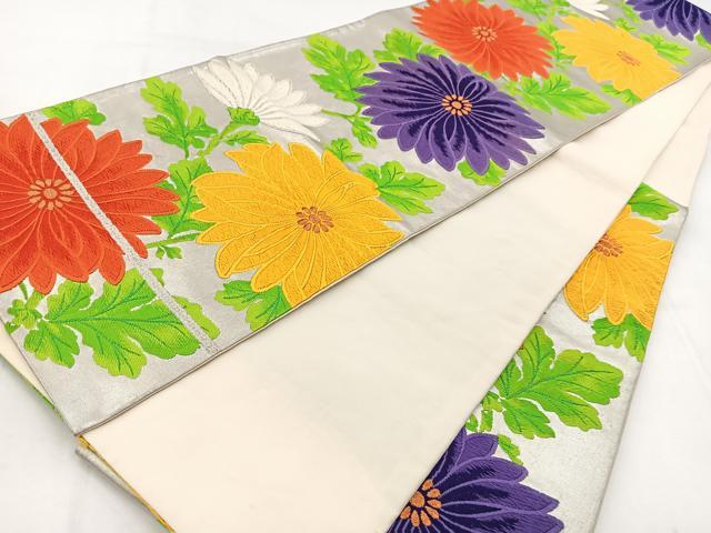 平和屋着物◎六通柄袋帯　唐織　菊花文　金銀糸　正絹　逸品　BAAW8593yc