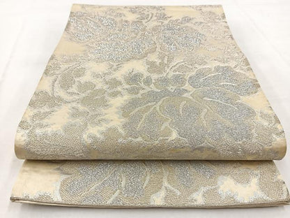 平和屋着物◎六通柄袋帯　更紗花文　銀糸　正絹　逸品　BAAW8595yc
