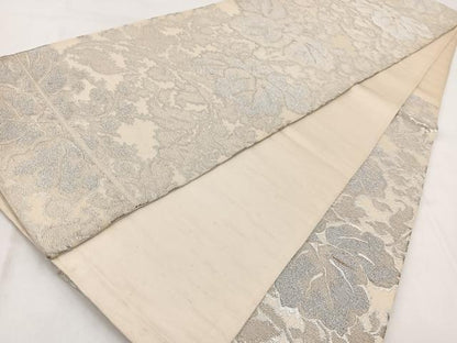 平和屋着物◎六通柄袋帯　更紗花文　銀糸　正絹　逸品　BAAW8595yc