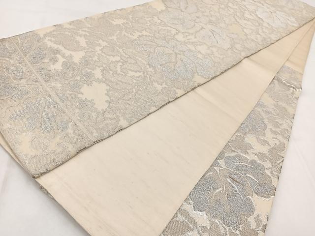 平和屋着物◎六通柄袋帯　更紗花文　銀糸　正絹　逸品　BAAW8595yc