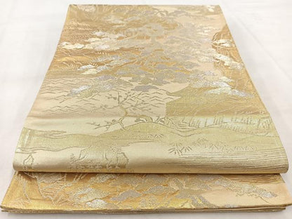 平和屋着物◎六通柄袋帯　風景樹林文　金銀糸　引箔　正絹　逸品　BAAW8596yc