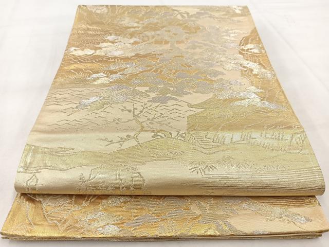 平和屋着物◎六通柄袋帯　風景樹林文　金銀糸　引箔　正絹　逸品　BAAW8596yc