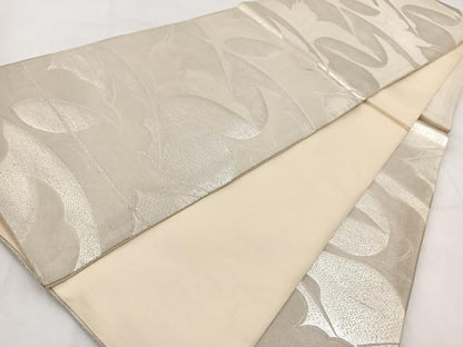 平和屋着物◎六通柄袋帯　飛鶴文　銀糸　正絹　逸品　BAAW8601yc