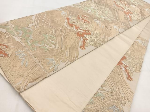 平和屋着物◎六通柄袋帯　立波唐獅子文　金銀糸　正絹　逸品　BAAW8604yc