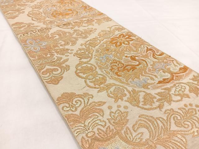 平和屋着物◎六通柄　本袋帯　向かい孔雀更紗花文　金銀糸　正絹　逸品　BAAW8607yc