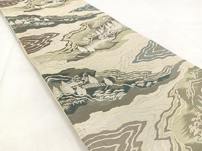 平和屋着物◎六通柄袋帯　風景文　金銀糸　正絹　逸品　BAAW8611yc