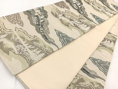 平和屋着物◎六通柄袋帯　風景文　金銀糸　正絹　逸品　BAAW8611yc