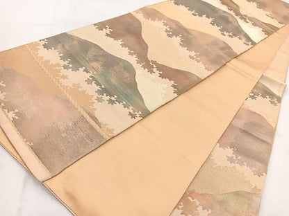 平和屋着物◎六通柄袋帯　重ね山楓文　金糸　引箔　正絹　逸品　BAAW8608yc