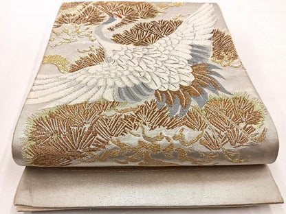 平和屋着物◎六通柄袋帯　唐織　飛鶴松文　金銀糸　正絹　逸品　BAAW8610yc