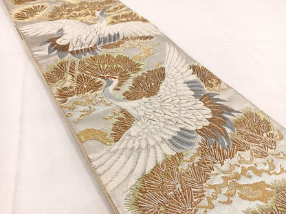 平和屋着物◎六通柄袋帯　唐織　飛鶴松文　金銀糸　正絹　逸品　BAAW8610yc