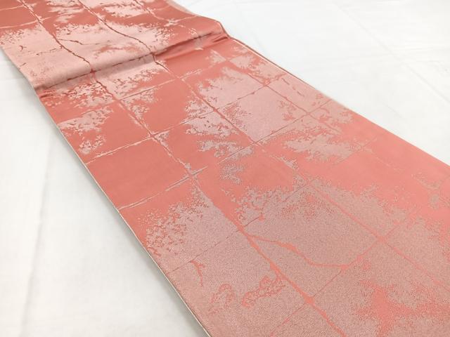 平和屋着物◎両面　全通柄袋帯　石畳文　銀糸　正絹　逸品　BAAW8616yc