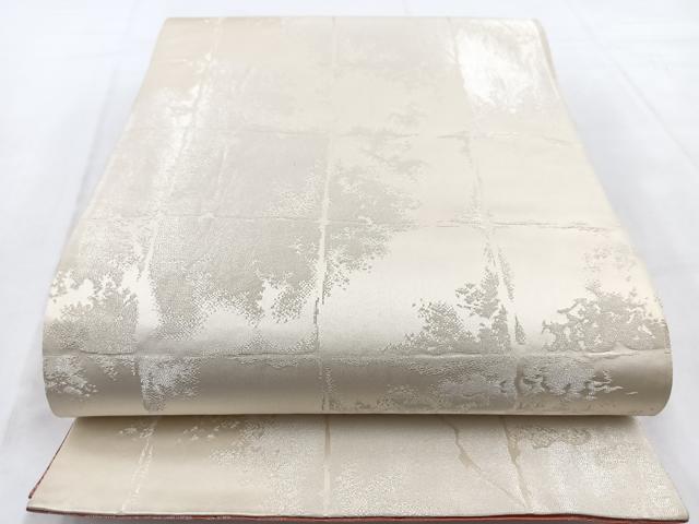 平和屋着物◎両面　全通柄袋帯　石畳文　銀糸　正絹　逸品　BAAW8616yc