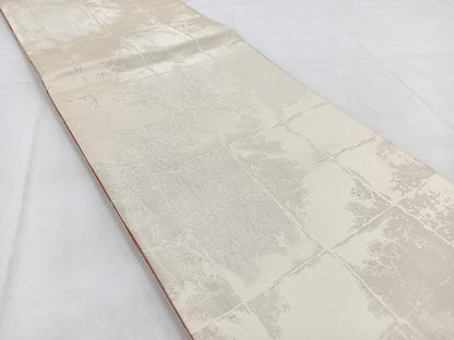 平和屋着物◎両面　全通柄袋帯　石畳文　銀糸　正絹　逸品　BAAW8616yc