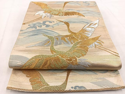平和屋着物◎六通柄袋帯　飛鶴立波文　金銀糸　正絹　逸品　BAAW8621yc