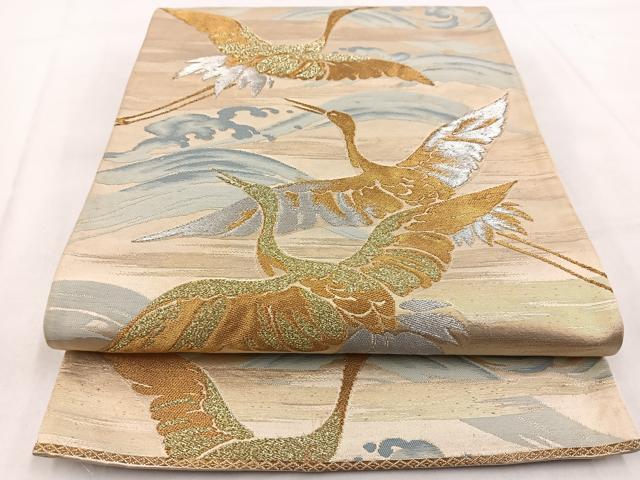 平和屋着物◎六通柄袋帯　飛鶴立波文　金銀糸　正絹　逸品　BAAW8621yc