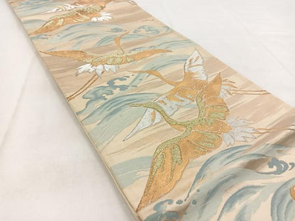 平和屋着物◎六通柄袋帯　飛鶴立波文　金銀糸　正絹　逸品　BAAW8621yc