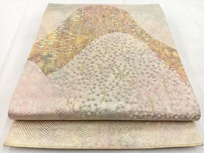 平和屋着物◎六通柄袋帯　重ね山樹林文　金銀糸　引箔　正絹　逸品　BAAW8622yc