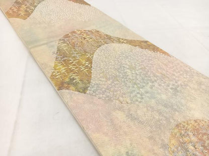 平和屋着物◎六通柄袋帯　重ね山樹林文　金銀糸　引箔　正絹　逸品　BAAW8622yc