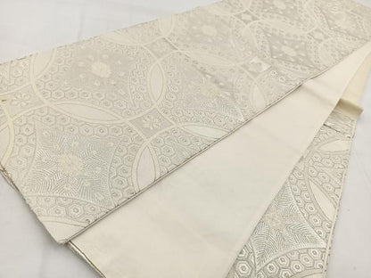 平和屋着物◎六通柄袋帯　唐織　七宝孔雀羽花文　銀糸　正絹　逸品　BAAW8624yc