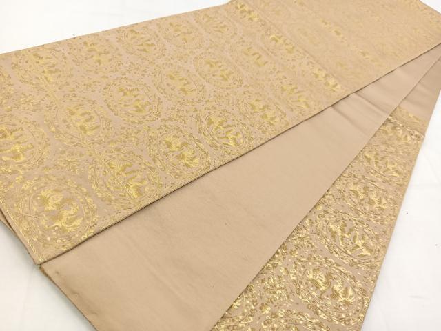 平和屋着物◎六通柄袋帯　円文白虎朱雀錦　金糸　正絹　逸品　BAAW8625yc