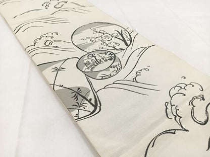 平和屋着物◎六通柄　本袋帯　立波陶器花文　正絹　逸品　BAAW8627yc