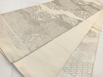 平和屋着物◎西陣　服部織物謹製　六通柄袋帯　こはく錦　道長更紗花文　銀糸　正絹　逸品　BAAW8628yc