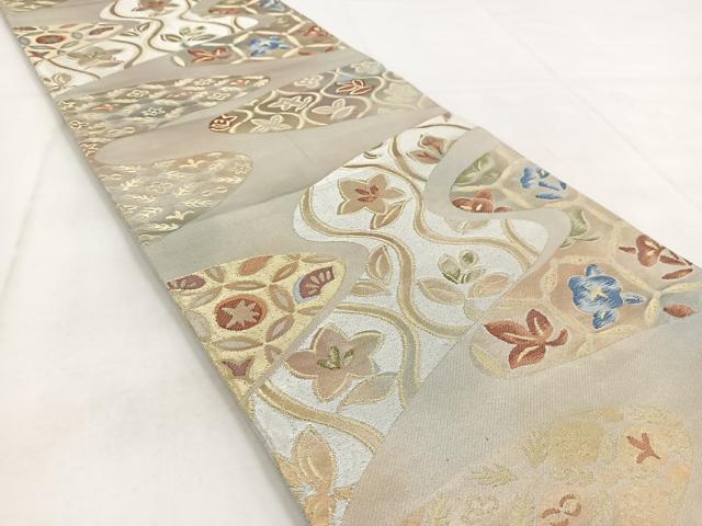 平和屋着物◎六通柄袋帯　吉祥花文　金銀糸　引箔　正絹　逸品　BAAW8631yc