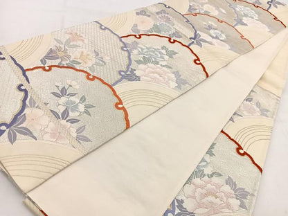 平和屋着物◎六通柄袋帯　唐織　雪輪花青海波　金銀糸　正絹　逸品　BAAW8635yc