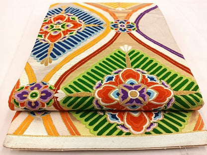平和屋着物◎六通柄袋帯　唐織　立涌正倉院花文　金糸　正絹　逸品　BAAW8636yc