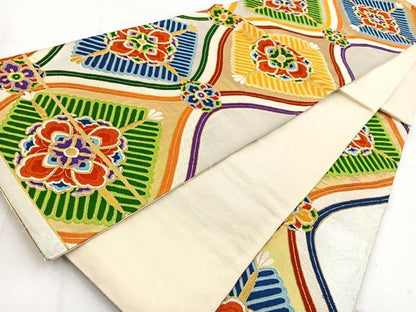 平和屋着物◎六通柄袋帯　唐織　立涌正倉院花文　金糸　正絹　逸品　BAAW8636yc