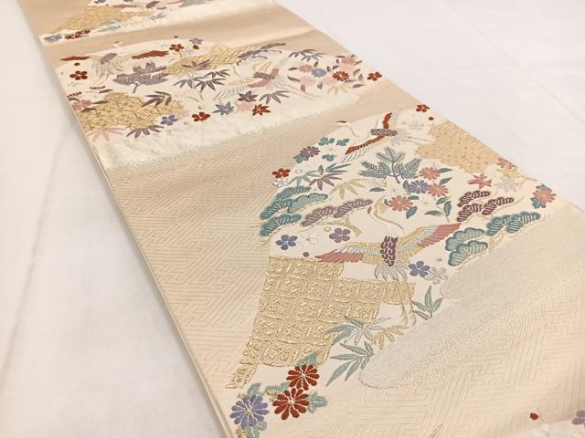 平和屋着物◎六通柄袋帯　唐織　飛鶴松竹梅文　金銀糸　正絹　逸品　BAAW8637yc