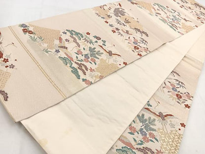 平和屋着物◎六通柄袋帯　唐織　飛鶴松竹梅文　金銀糸　正絹　逸品　BAAW8637yc