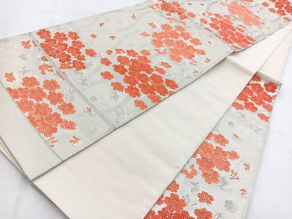 平和屋着物◎六通柄袋帯　唐織　立涌舞桜文　銀糸　正絹　逸品　BAAW8640yc