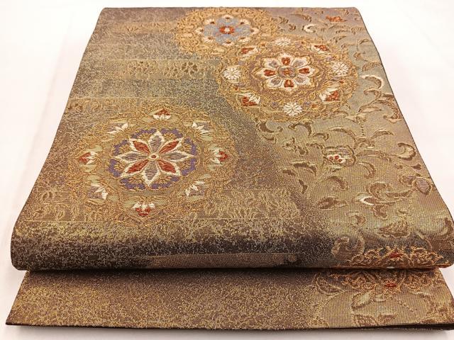 平和屋着物◎六通柄袋帯　正倉院更紗花文　金糸　正絹　逸品　BAAW8647yc