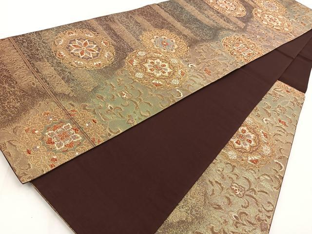 平和屋着物◎六通柄袋帯　正倉院更紗花文　金糸　正絹　逸品　BAAW8647yc