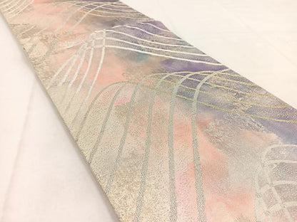 平和屋着物◎佐賀錦　六通柄袋帯　曲線文　金銀糸　正絹　逸品　BAAW8648yc