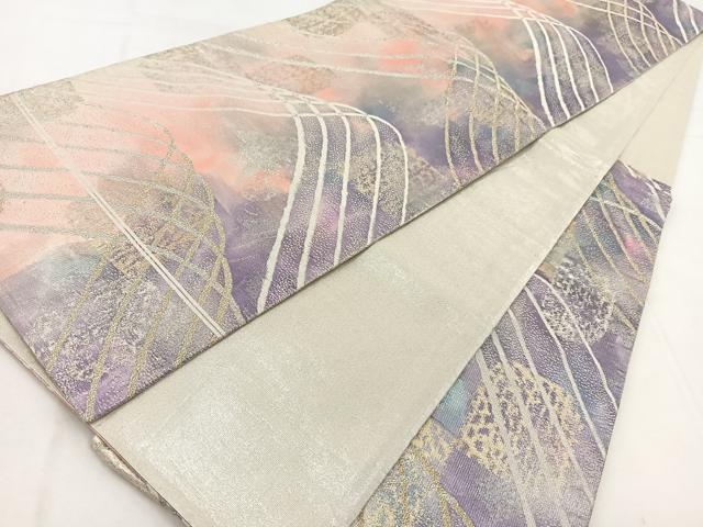平和屋着物◎佐賀錦　六通柄袋帯　曲線文　金銀糸　正絹　逸品　BAAW8648yc