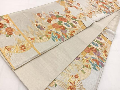 平和屋着物◎佐賀錦　六通柄袋帯　唐織　吉祥動物花文　金銀糸　正絹　逸品　BAAW8652yc